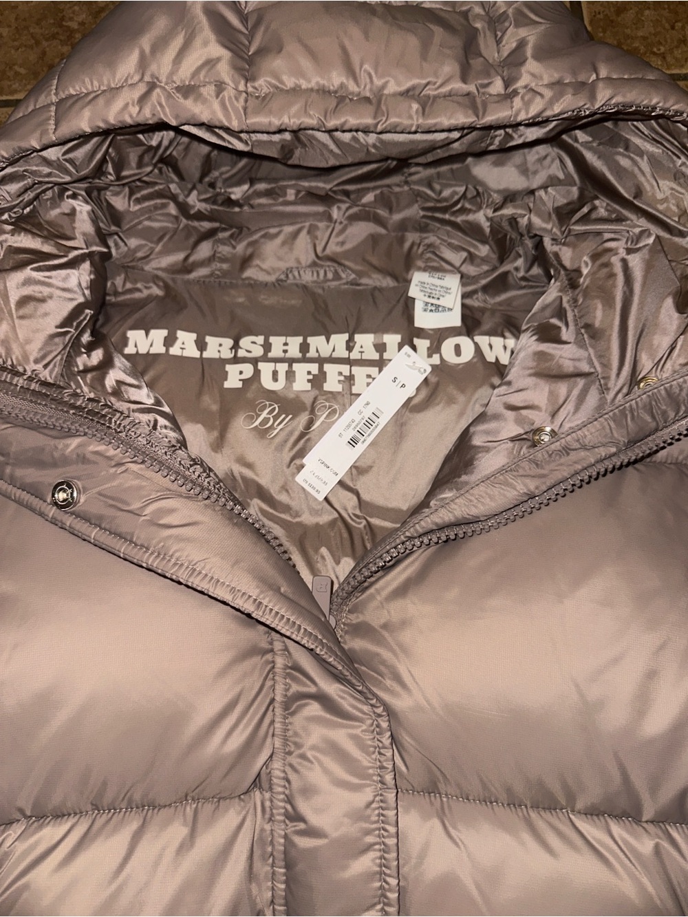 PINK Victoria's Secret Mocha Hooded Marshmallow Puffer Coat Size Small NWT’S